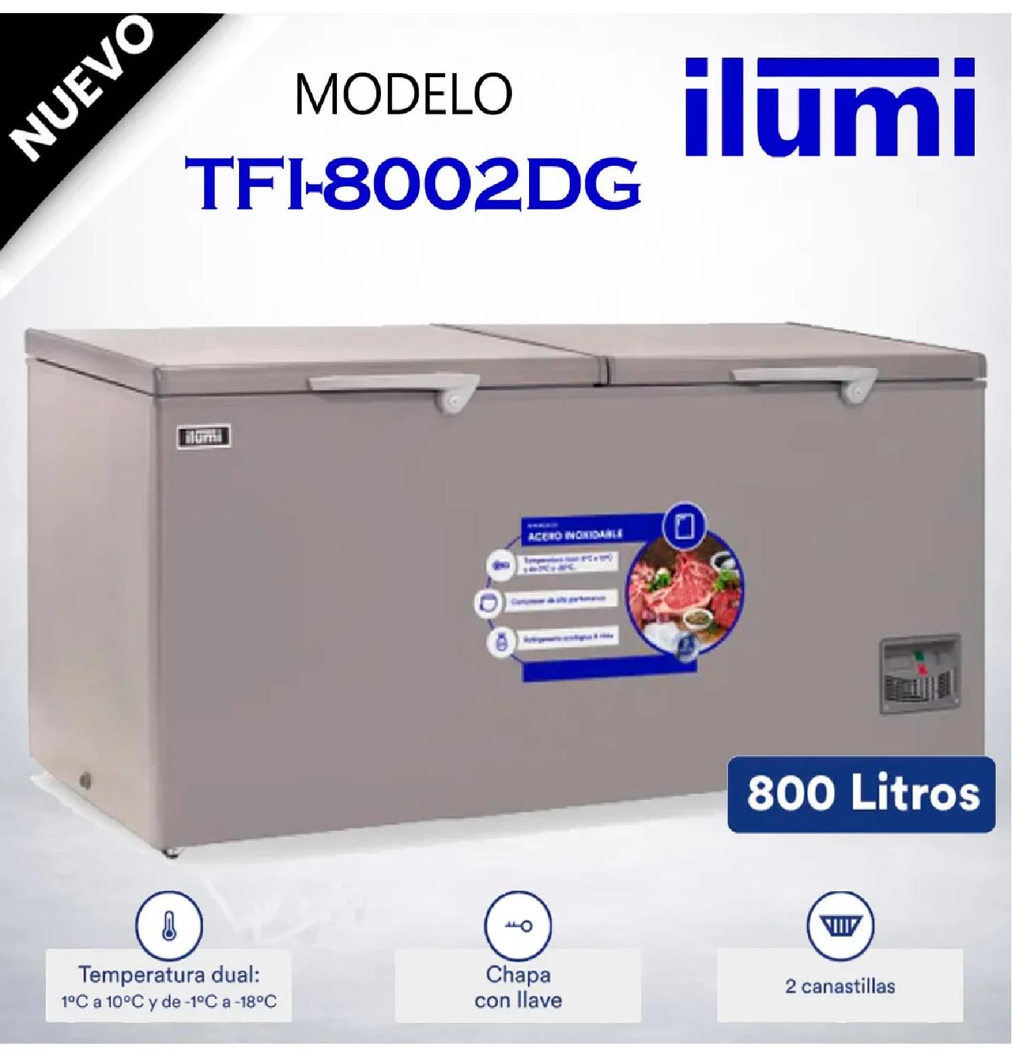 Congelador ILUMI TFI-8002DG con Tina de Acero Inoxidable de 800 Litros – Gris
